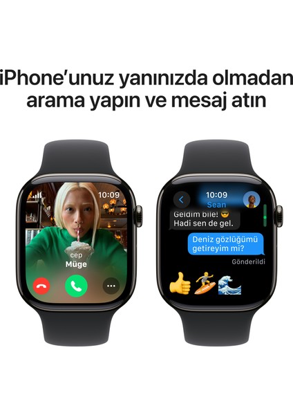 Watch Series 10 GPS + Cellular, 46 mm Arduvaz Titanyum Kasa ve Siyah Spor Kordon - M/L
