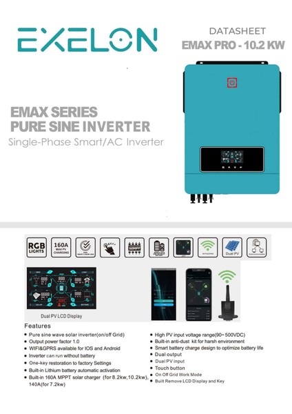 Exelon 10.2kw 48V Akıllı Inverter Mppt (450VDC)