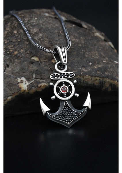 Gümüş Çapa Dümen Mikro Taş Süslemeli 925 Ayar Erkek Gümüş Kolye Zincir 901150 fiyatları