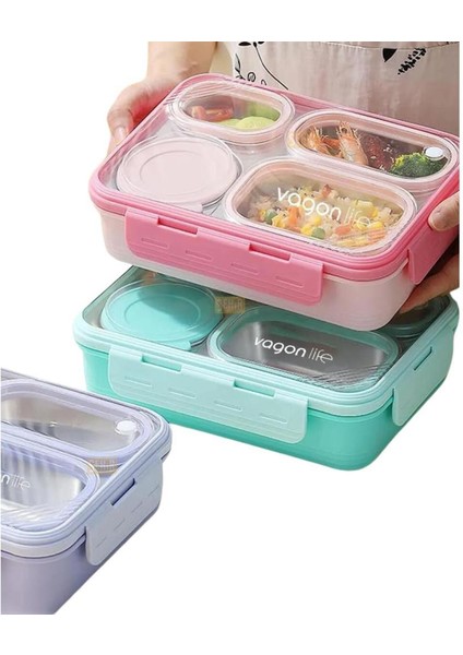 4 Bölmeli Yeni 800 ml Çelik Lunch Box Yeşil fırsatları
