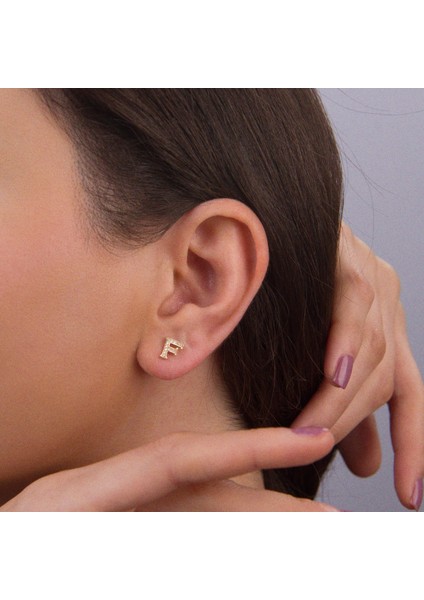 14 Ayar Altın Taşlı F Harf Küpe 0,52 gr fiyatları