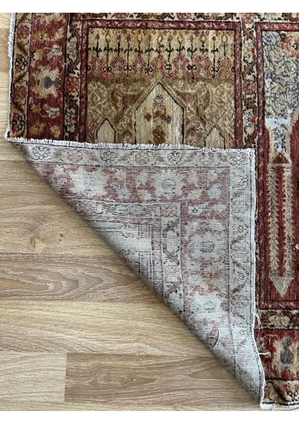 99X254 cm Eşsiz Tasarımlı El Dokuma Antik Yün Kilim 100 Yaş Uşak Kilimi