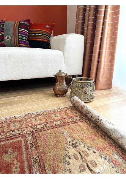 99X254 cm Eşsiz Tasarımlı El Dokuma Antik Yün Kilim 100 Yaş Uşak Kilimi