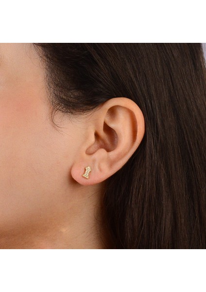 14 Ayar Altın Taşlı İ Harf Küpe 0,49 gr modelleri