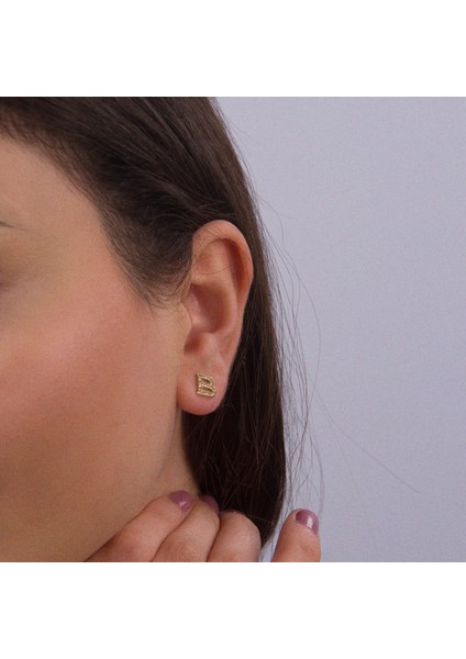 14 Ayar Altın Taşlı B Harf Küpe 0,65 gr fiyatları