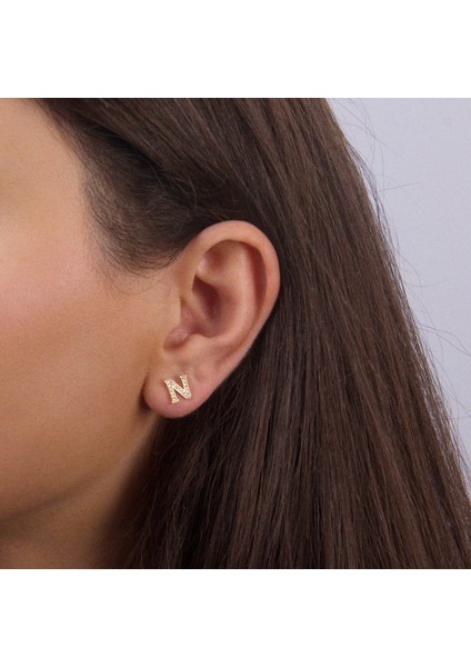 14 Ayar Altın Taşlı N Harf Küpe 0,61 gr fiyatları