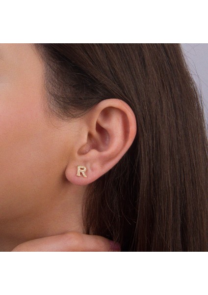 14 Ayar Altın Taşlı R Harf Küpe 0,58 gr fiyatları