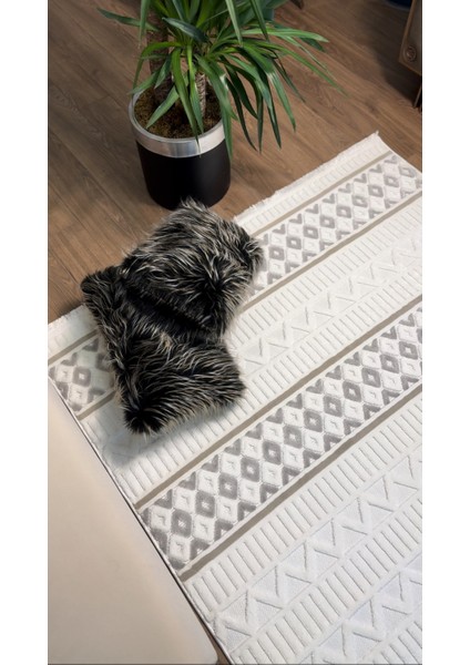 Iskandinav Halı Krem Modern Salon Halısı Koridor Halısı Yolluk Kesme Halı Oturma Odası Saçaklı Halı