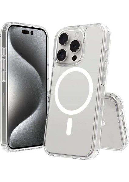 Apple iPhone 16 Pro Max Kılıf Magsafe Şarj Özellikli Şeffaf Sert Pc Zore Embos Kapak modelleri