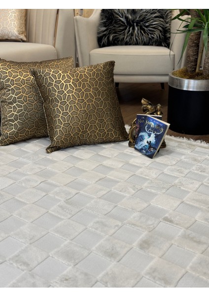 Iskandinav Halı Kare Model Krem Modern Salon Halısı Koridor Halısı Yolluk Oturma Odası Saçaklı Halı indirimleri