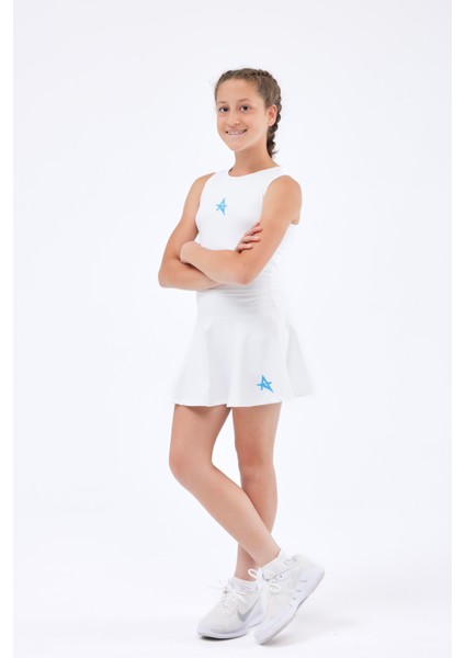 ED2390-05 Tulıp Kloş Dry-Touch Çocuk Spor Etek Şortlu Beyaz - Tenis Dans Yoga
