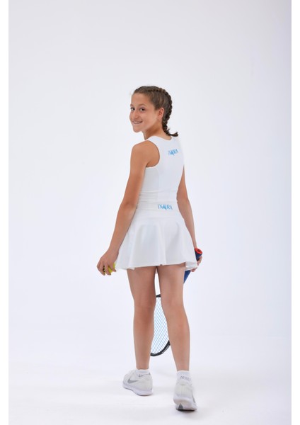 ED2390-05 Tulıp Kloş Dry-Touch Çocuk Spor Etek Şortlu Beyaz - Tenis Dans Yoga fırsatları