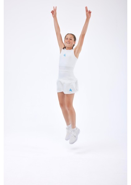 ED2390-05 Tulıp Kloş Dry-Touch Çocuk Spor Etek Şortlu Beyaz - Tenis Dans Yoga indirimleri