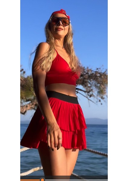 ED 2303-02 Ada Dry-touch Spor Etek Şortlu Kırmızı (Tenis, Golf, Pickleball, Dans) modelleri