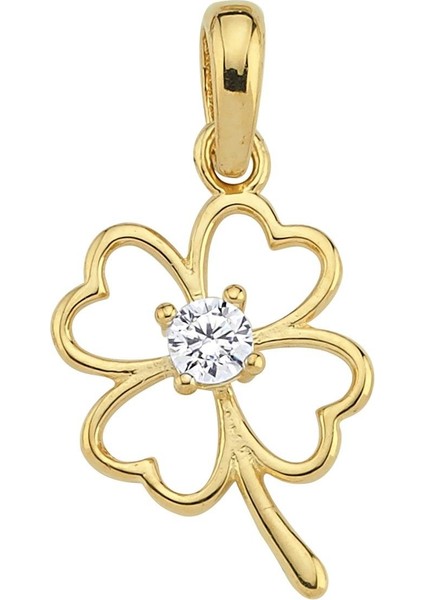 14 Ayar Altın Tek Taşlı Yonca Kolye Ucu 0,69 gr