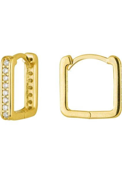 14 Ayar Taşlı Kare Halka Altın Küpe 2,42 gr