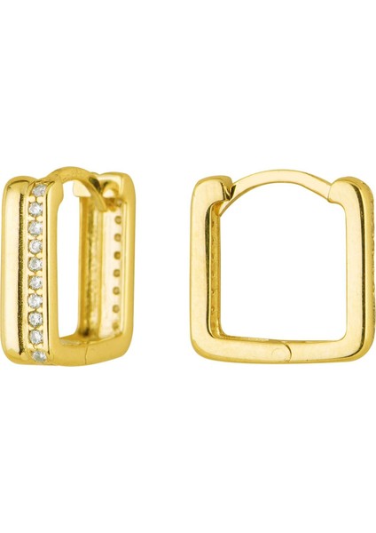 14 Ayar Taşlı Kare Halka Altın Küpe 3,12 gr