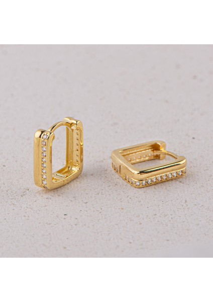 14 Ayar Taşlı Kare Halka Altın Küpe 3,12 gr modelleri