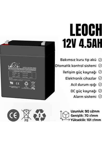 LEOCH 12V 4,5AH KURU TİP AKÜ