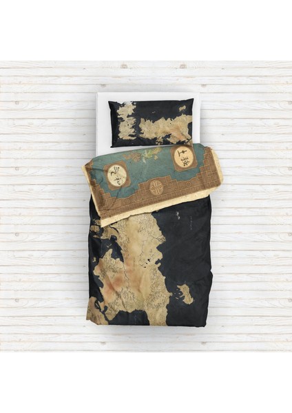 Game Of Thrones Map & Avatar The Last Airbender Map Çift Taraflı Nevresim Takımı - 200 cm x 220 cm
