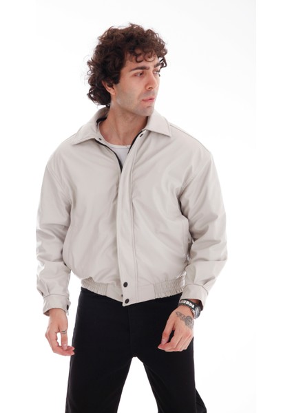 Vintage Oversize Erkek Bel Lastikli Kapitone Taş Deri Ceket