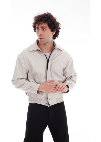 Vintage Oversize Erkek Bel Lastikli Kapitone Taş Deri Ceket