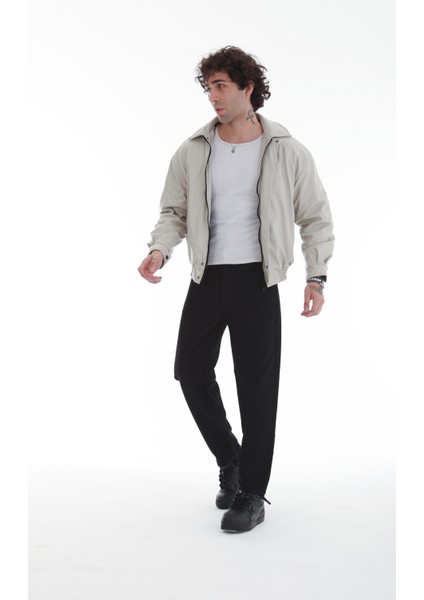 Vintage Oversize Erkek Bel Lastikli Kapitone Taş Deri Ceket