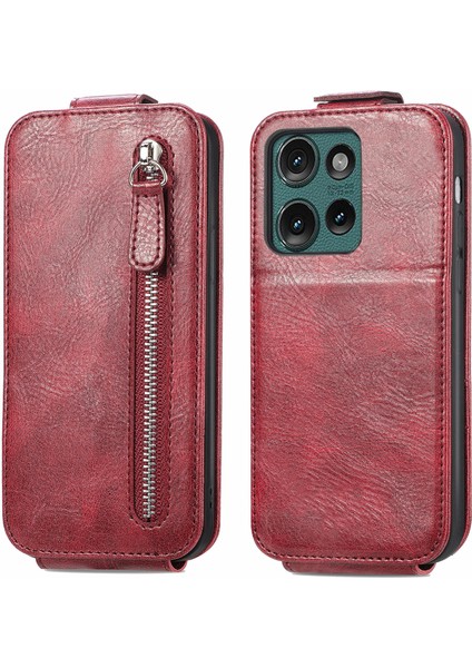 Motorola Edge 2024 Kırmızı Için Fermuarlı Cüzdan Kılıf (Yurt Dışından)