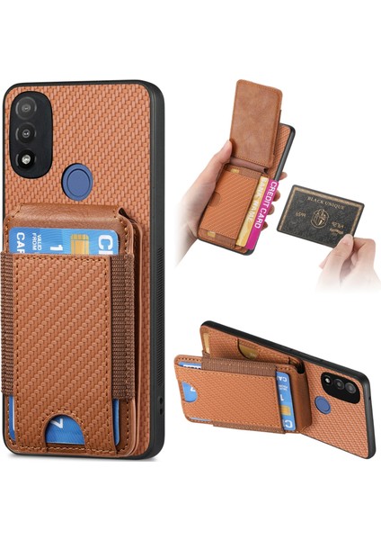 Motorola Moto E20 / E30 Kahverengi Için Karbon Fiber Standlı Kılıf (Yurt Dışından)