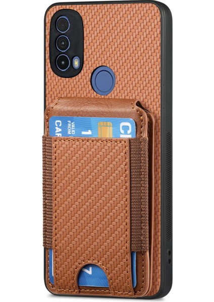 Motorola Moto E20 / E30 Kahverengi Için Karbon Fiber Standlı Kılıf (Yurt Dışından) modelleri