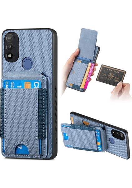 Motorola Moto E20 / E30 Mavi Için Karbon Fiber Standlı Kılıf (Yurt Dışından)