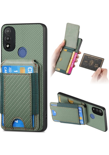 Motorola Moto E20 / E30 Yeşil Için Karbon Fiber Standlı Kılıf (Yurt Dışından)