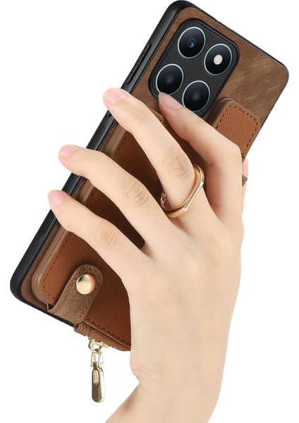 Honor X6A Brown Için Retro Fermuarlı Cüzdan Telefon Kılıfı (Yurt Dışından) fırsatları