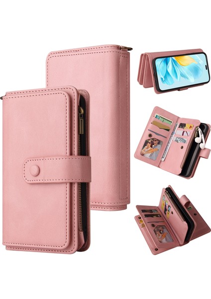 Honor 200 Lite Global Pembe Için Skin Fe 15 Kartlı Pu Telefon Kılıfı (Yurt Dışından)