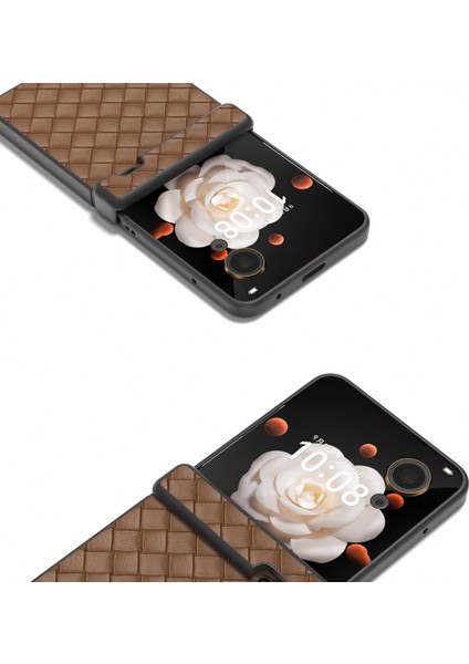 Honor Magic V Flip Brown Için Siyah Çerçeve Dokuma Dokulu Pu Kılıf (Yurt Dışından) fiyatları