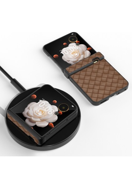 Honor Magic V Flip Brown Için Siyah Çerçeve Dokuma Dokulu Pu Kılıf (Yurt Dışından) fırsatları
