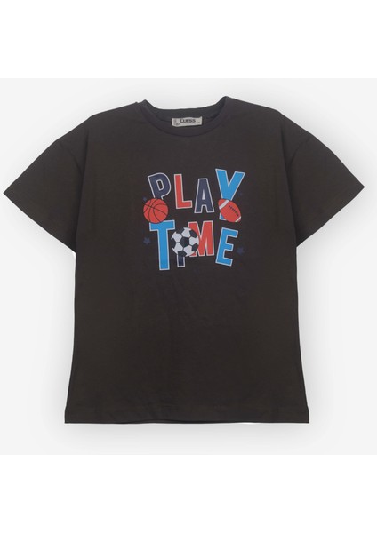 Erkek Çocuk Play Time Baskı Kahverengi Tişört (2-3 Yaş 8-9 Yaş)
