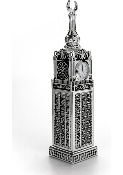 Saatli Kabe Zemzem Tower Küçük Boy Minyatür Maketi Dini Biblo Gümüş Rengi
