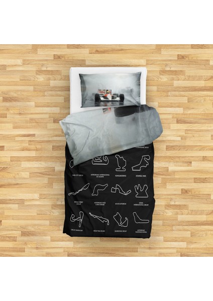 All Tracks Black / Rain Man V2 Çift Taraflı Nevresim Takımı - 200 cm x 220 cm