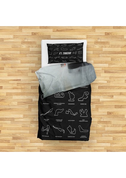 All Tracks Black / Rain Man V2 Çift Taraflı Nevresim Takımı - 200 cm x 220 cm