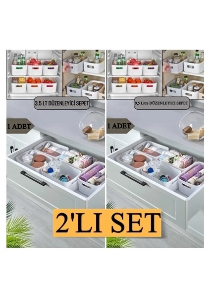 2 Adet Dolap Içi Buzdolabı Düzenleyici Banyo Organizer Sepet (1 Adet 3.5 - 1 Adet 9.5 Lt)