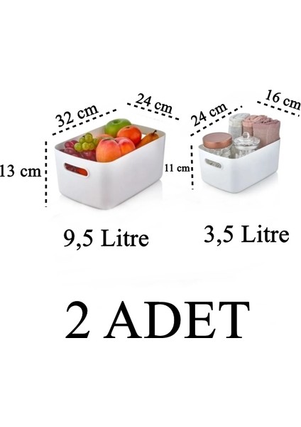 2 Adet Dolap Içi Buzdolabı Düzenleyici Banyo Organizer Sepet (1 Adet 3.5 - 1 Adet 9.5 Lt)