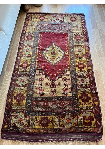 122X218 cm Boho Stili El Dokuma Antik Geleneksel Uşak Yün Halı