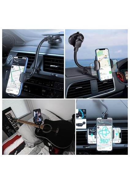 ® Ayarlanabilir Vakum Kilitli Cam ve Torpidoya Takılabilen Telefon Tutucu