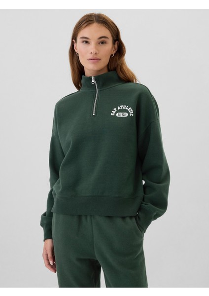 Kadın Yeşil Gap Logo Oversized Yarım Fermuarlı Fleece Sweatshirt