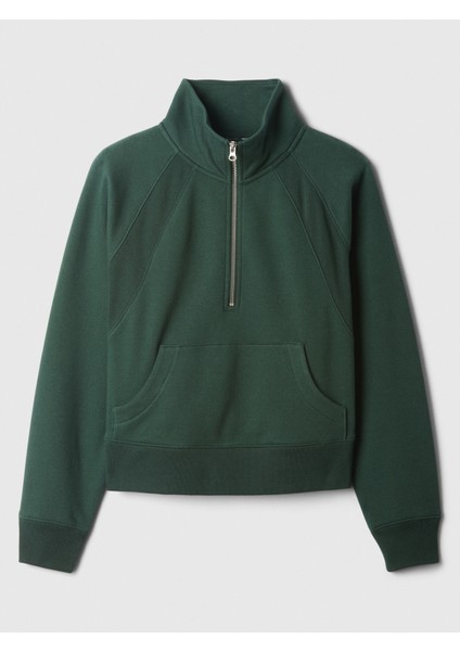 Kadın Yeşil Yarım Fermuarlı Fleece Sweatshirt