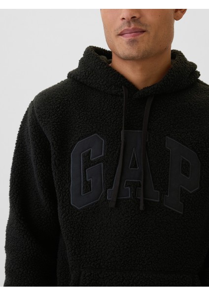 Erkek Siyah Gap Logo Sherpa Sweatshirt