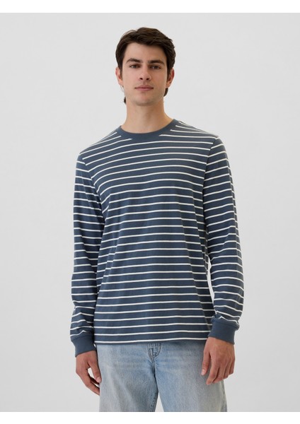 Erkek Koyu Mavi Everyday Soft Çizgili T-Shirt