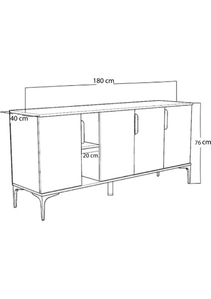 Home Tarz Konsol 4 Kapaklı, Raflı , 180 Cm , Yemek Odası , Ofis, Salon (Dolunay-Traverten)