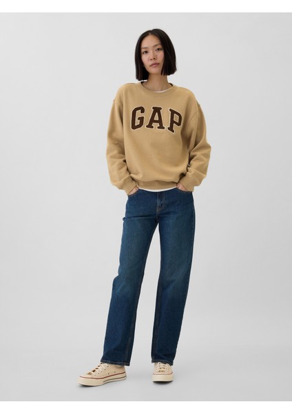 Kadın Kahverengi Gap Logo Bisiklet Yaka Fleece Sweatshirt